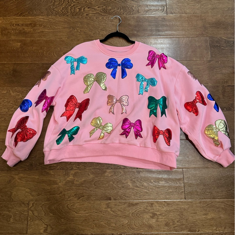 Queen of Sparkles Pink Sweatshirt with Colorful Bows